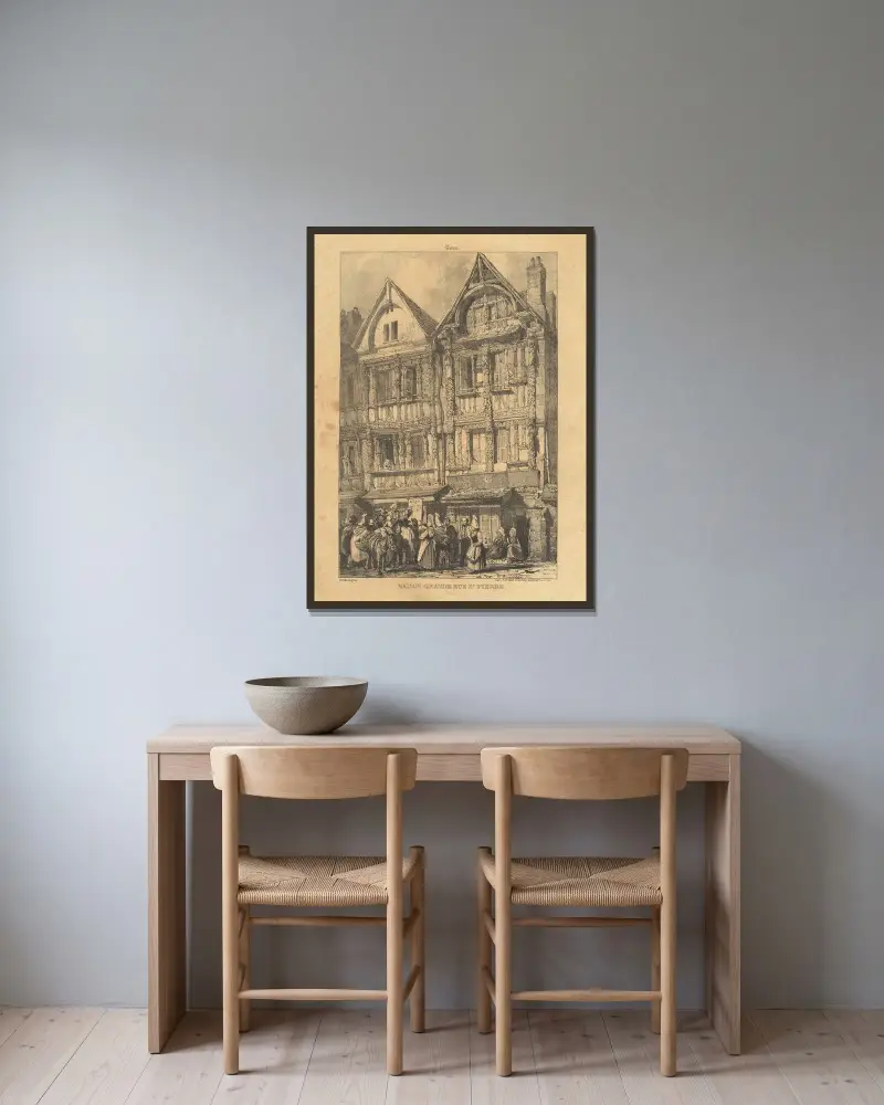 Caen – hus vid Grande Rue Saint-Pierre av Richard Parkes Bonington inramad på en vägg