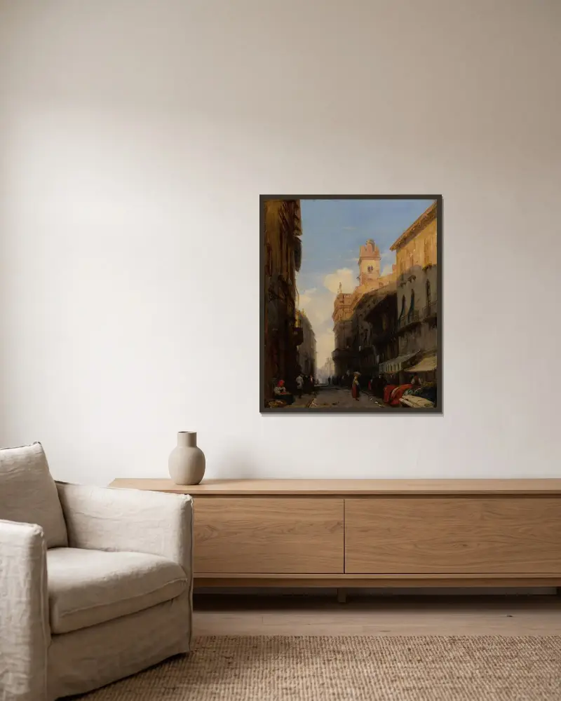 Corso Sant’Anastasia, Verona av Richard Parkes Bonington inramad på en vägg