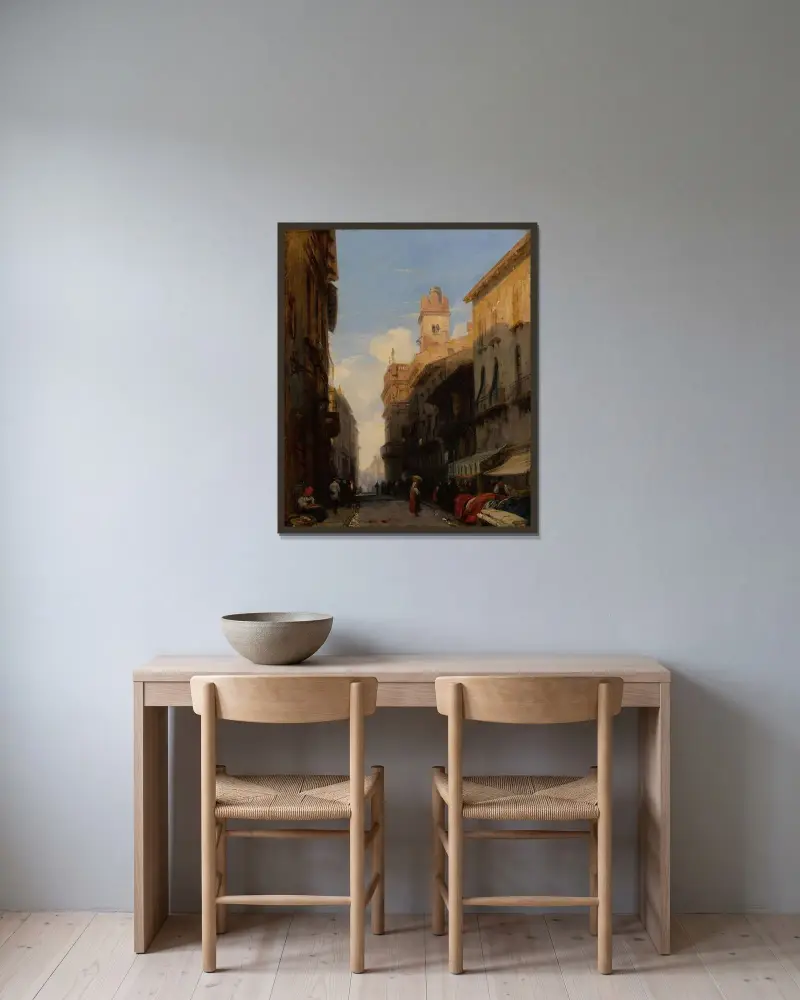 Corso Sant’Anastasia, Verona av Richard Parkes Bonington inramad på en vägg