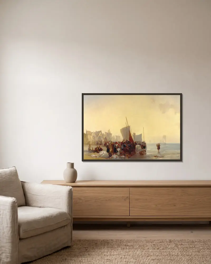 Fischmarkt von Richard Parkes Bonington gerahmt an einer Wand
