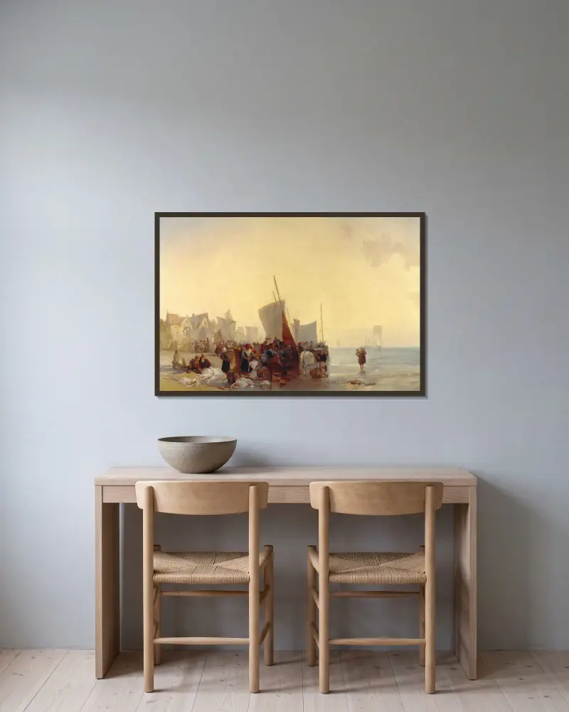 Fischmarkt von Richard Parkes Bonington gerahmt an einer Wand