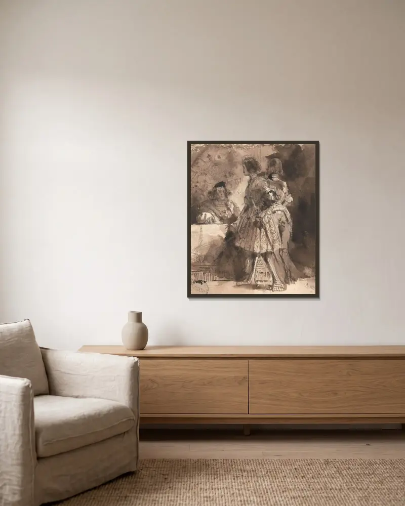 Goetz von Berlichingen před císařským soudcem, Richard Parkes Bonington v rámu na stěně
