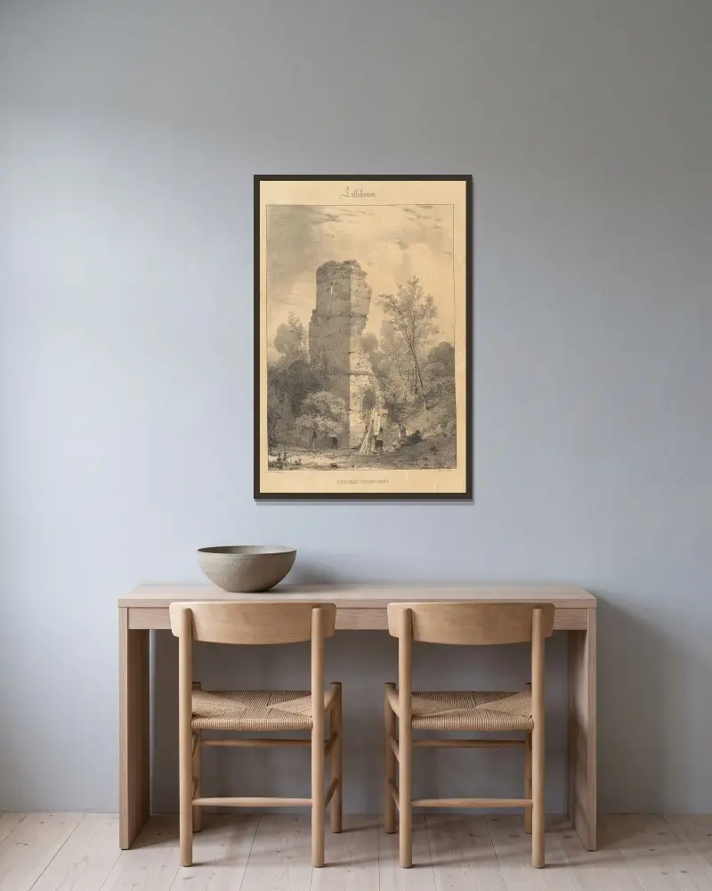 Lillebonne – Chateau d’Harcourt av Richard Parkes Bonington inramad på en vägg