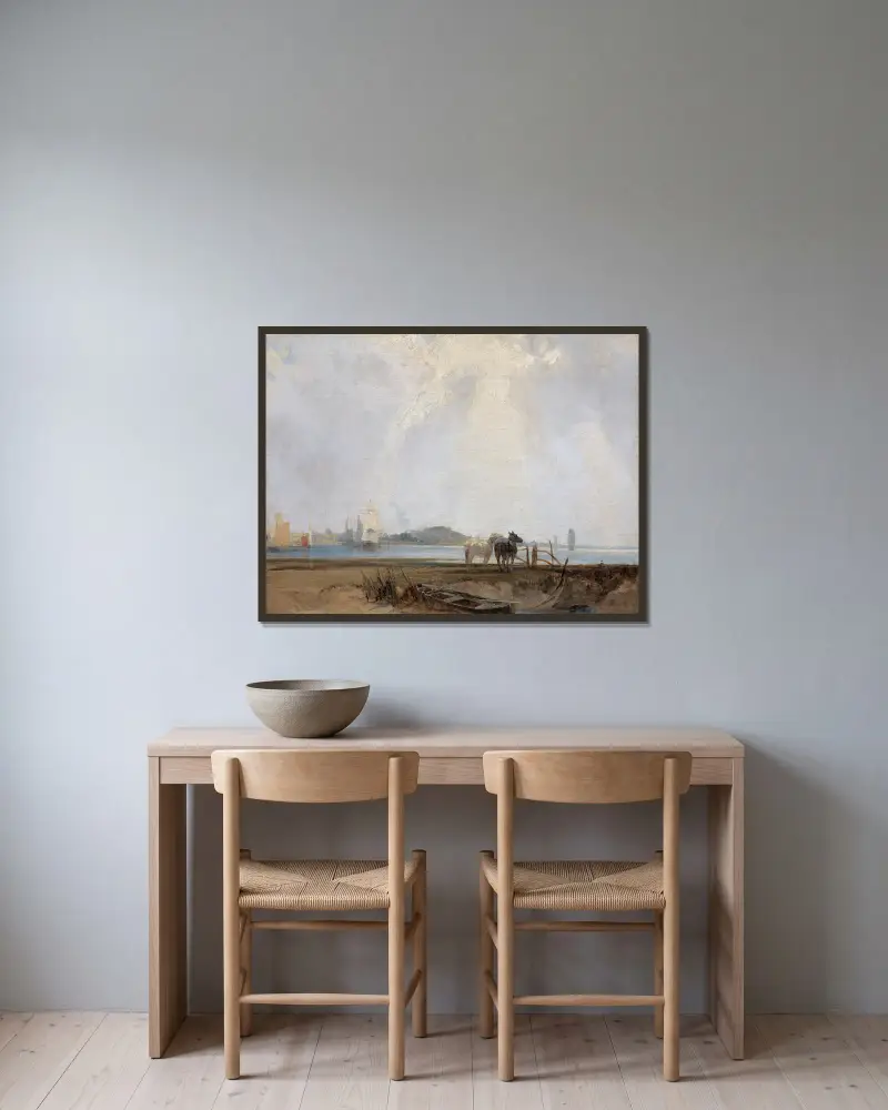 Bei Quillebeuf von Richard Parkes Bonington gerahmt an einer Wand