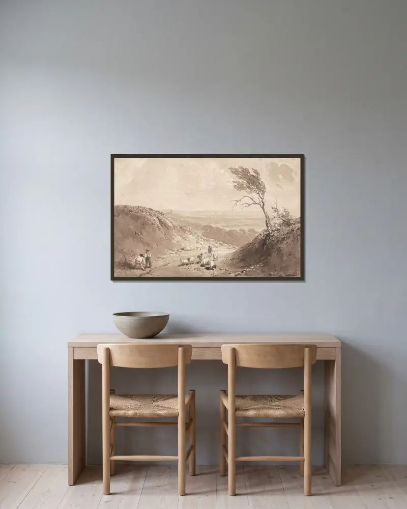 Vägarbetare nära Lillebonne av Richard Parkes Bonington inramad på en vägg