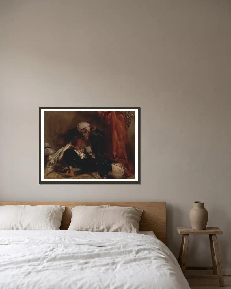 Sitzender Türke von Richard Parkes Bonington gerahmt an einer Wand