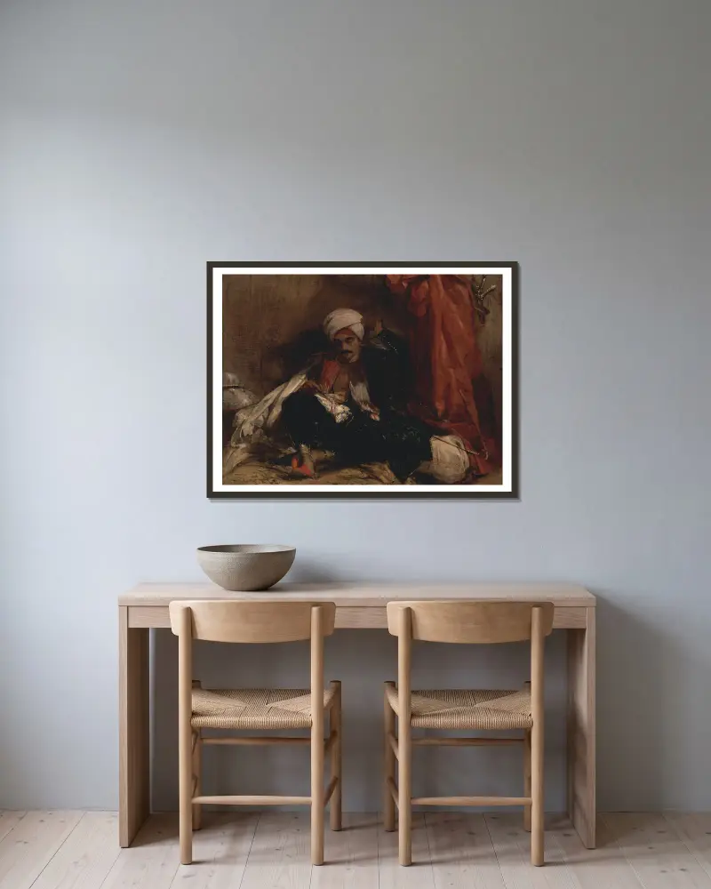 Sitzender Türke von Richard Parkes Bonington gerahmt an einer Wand
