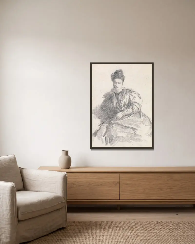 Studie sedící ženy, Richard Parkes Bonington v rámu na stěně