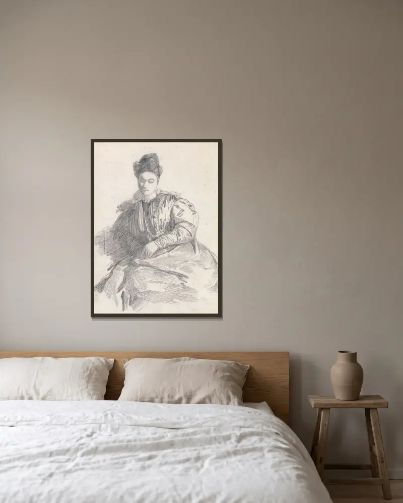 Studie sedící ženy, Richard Parkes Bonington v rámu na stěně
