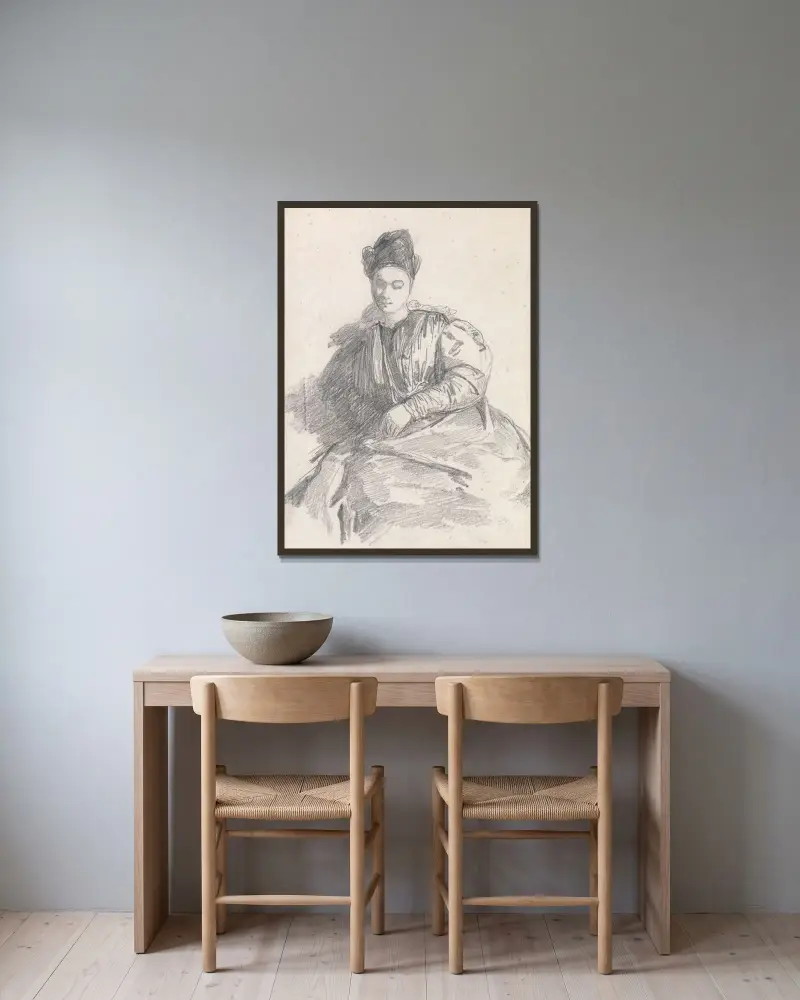 Studie sedící ženy, Richard Parkes Bonington v rámu na stěně