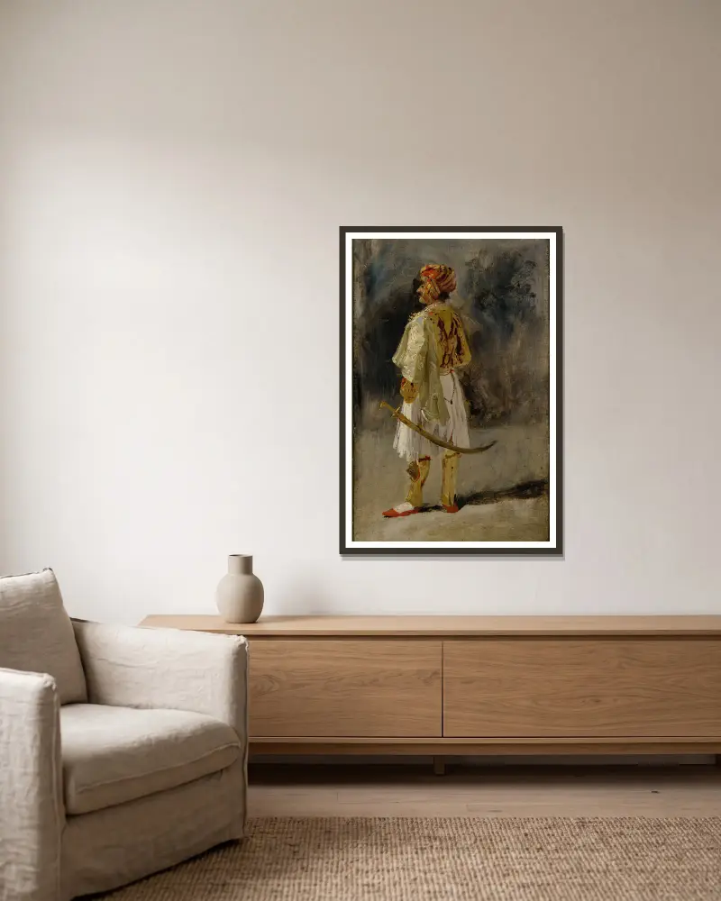 The Count of Palatino in the costume of a Palikar av Richard Parkes Bonington inramad på en vägg
