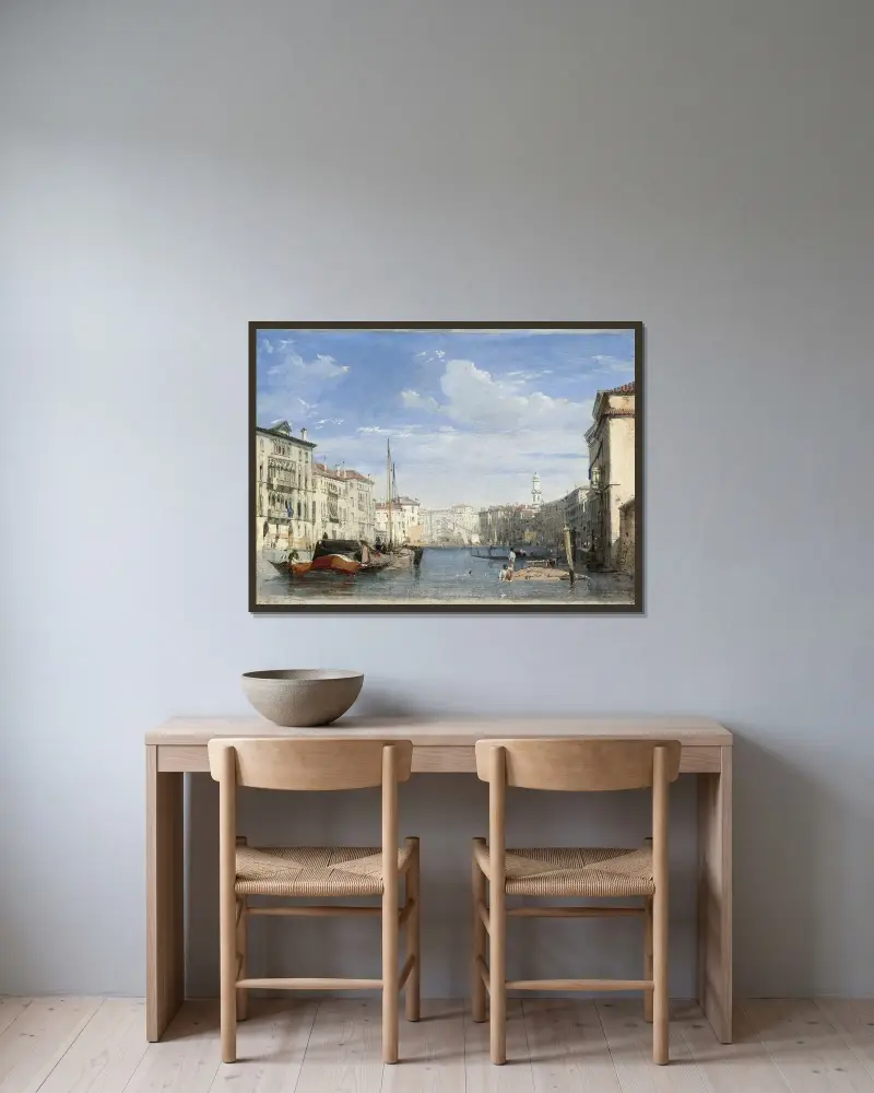 Canal Grande av Richard Parkes Bonington inramad på en vägg