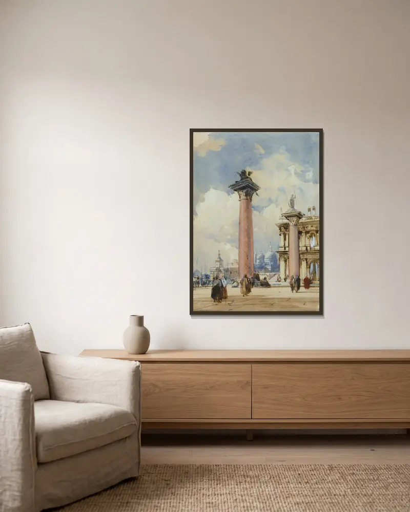 The Piazzetta, Venice av Richard Parkes Bonington inramad på en vägg