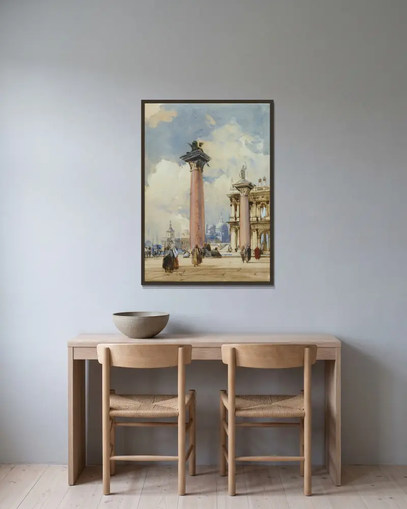 The Piazzetta, Venice av Richard Parkes Bonington inramad på en vägg