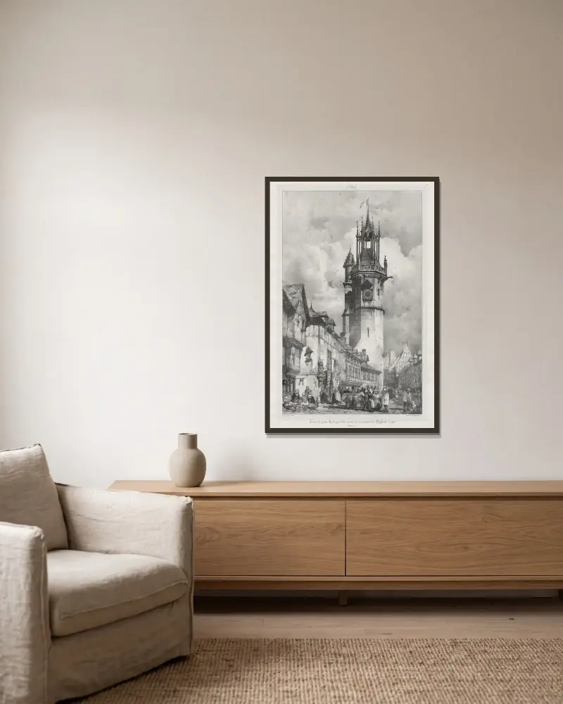 Tour du Gros-Horloge, Evreux av Richard Parkes Bonington inramad på en vägg