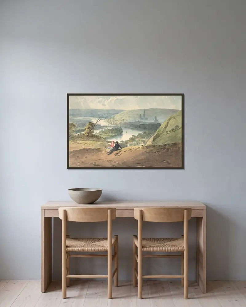 Utsikt över Rouen från St. Catherine’s kulle av Richard Parkes Bonington inramad på en vägg