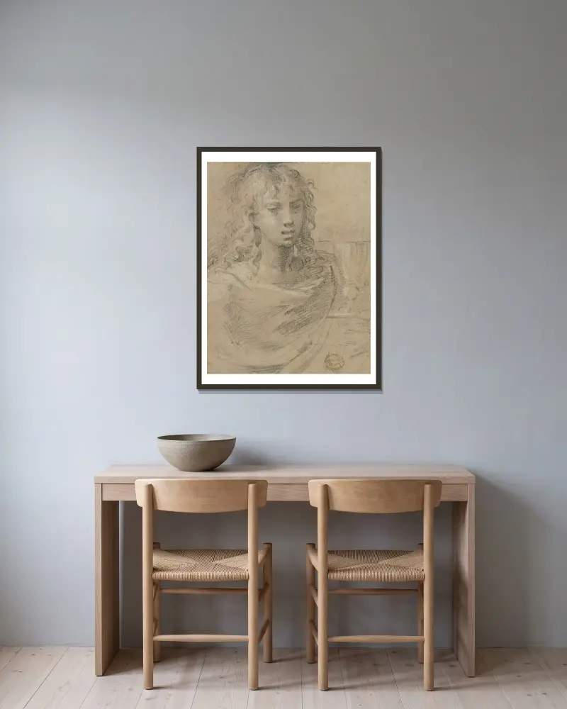 Büste des heiligen Johannes des Evangelisten von Parmigianino gerahmt an einer Wand