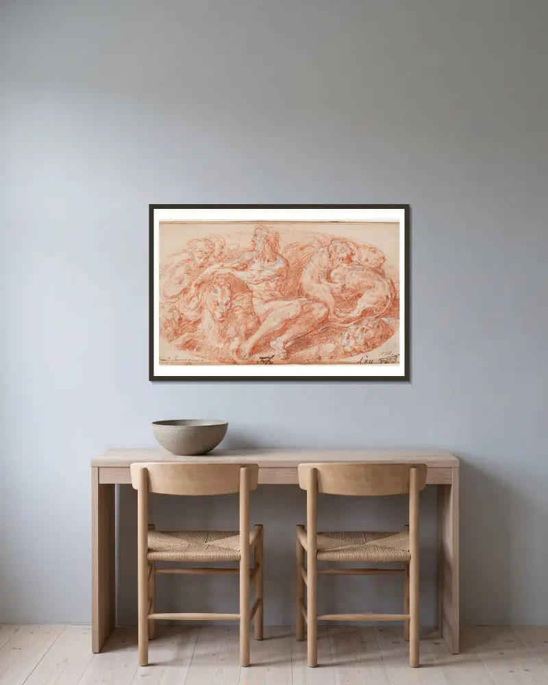 Daniel in the lion’s den, 1531 – nr 2 av Parmigianino inramad på en vägg