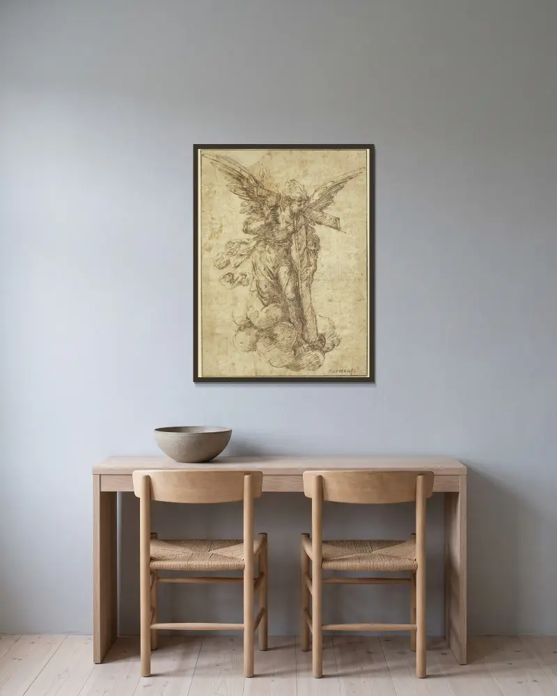 Anioł z krzyżem i kielichem, Parmigianino w ramie na ścianie
