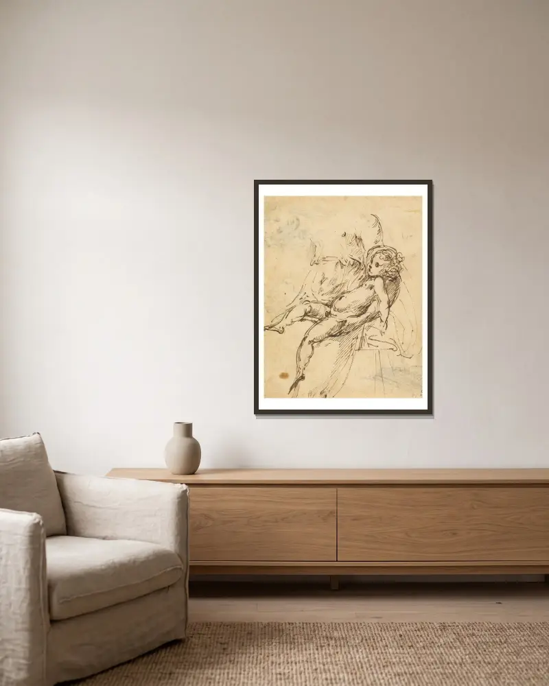 Studies of the Madonna and Child av Parmigianino inramad på en vägg