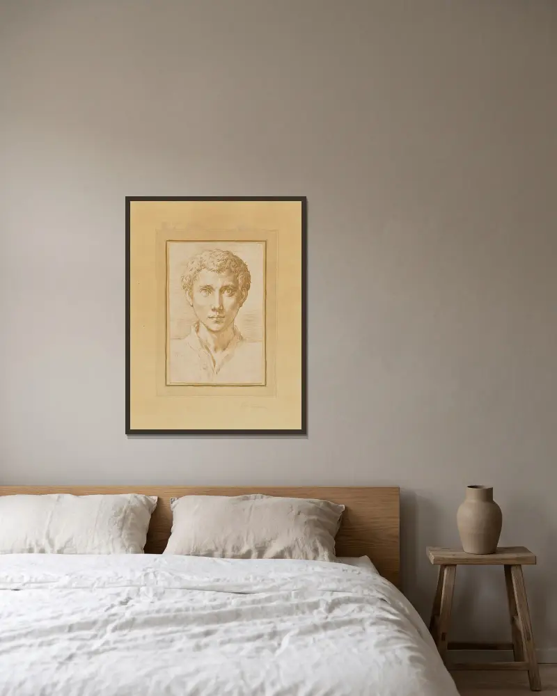 Huvud av en ung man av Parmigianino inramad på en vägg