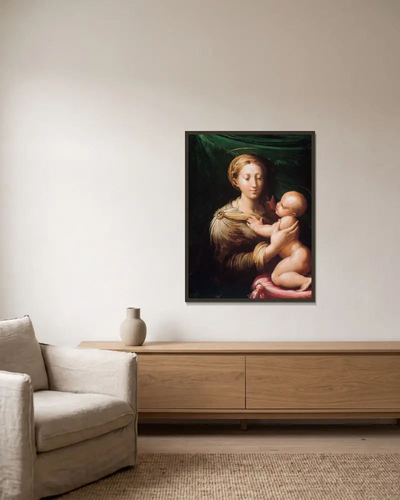 The Madonna and Child av Parmigianino inramad på en vägg