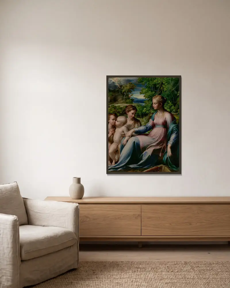 Virgin and Child with Saint John the Baptist and Mary Magdalene av Parmigianino inramad på en vägg