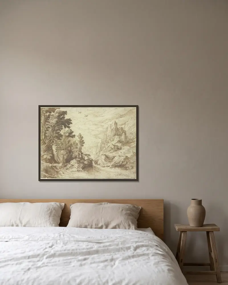 Pohled na krajinu Campagna, Paul Bril v rámu na stěně