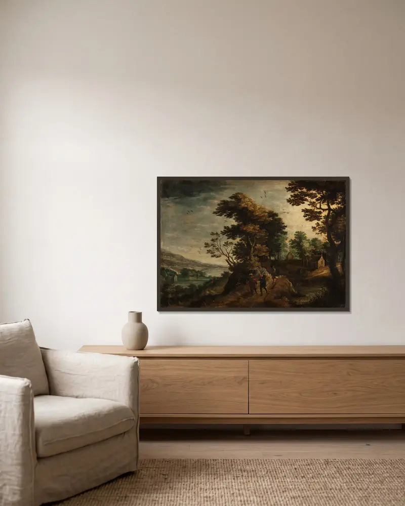 Landschaft – Nr. 2 von Paul Bril gerahmt an einer Wand