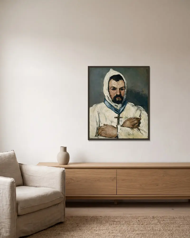 Antoine Dominique Sauveur Aubert (born 1817), the Artist’s Uncle, as a Monk av Paul Cézanne inramad på en vägg