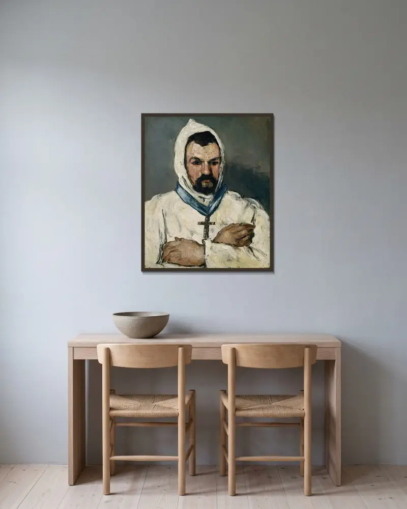 Antoine Dominique Sauveur Aubert (born 1817), the Artist’s Uncle, as a Monk av Paul Cézanne inramad på en vägg