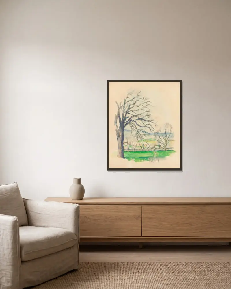 Arbre Dépouillé Au Jas De Bouffan av Paul Cézanne inramad på en vägg