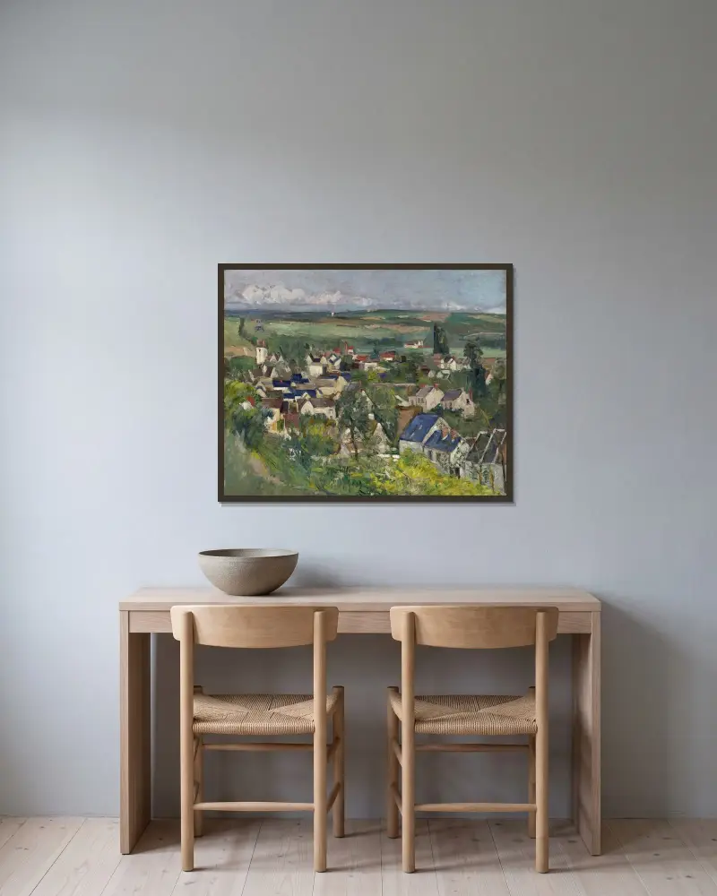 Panoramatický pohled na Auvers, Paul Cézanne v rámu na stěně
