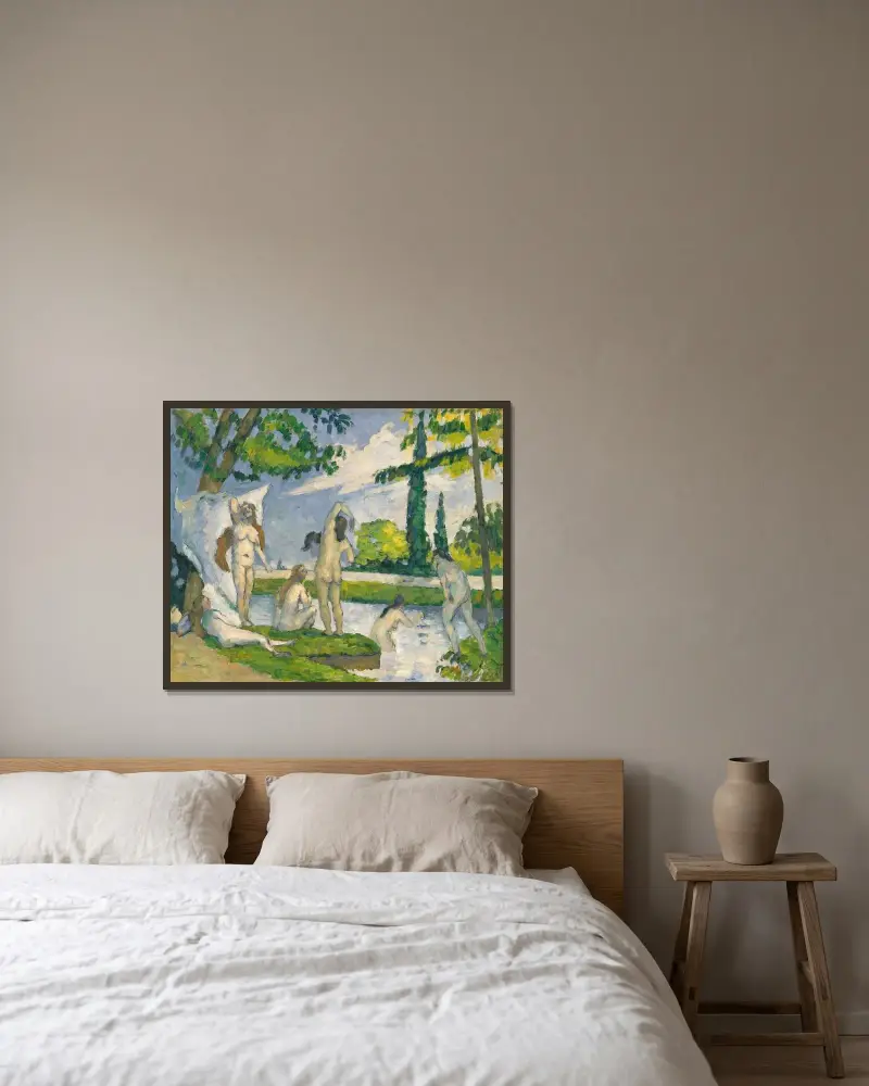 Badende, 1874 von Paul Cézanne gerahmt an einer Wand