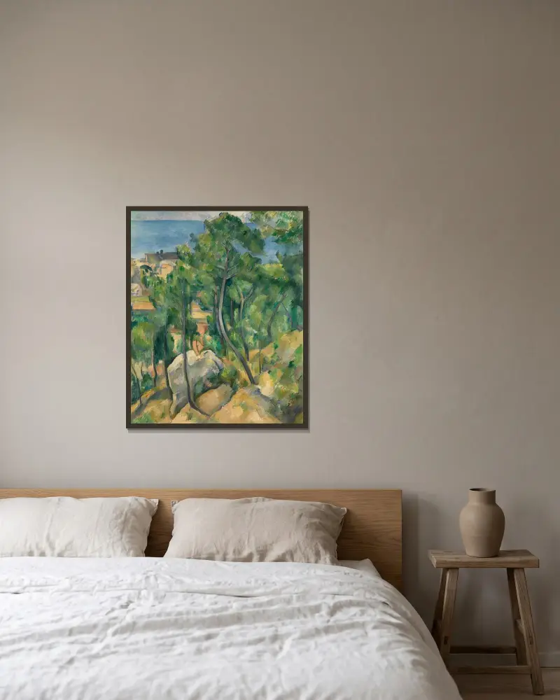 Blick auf das Meer bei L’Estaque av Paul Cézanne inramad på en vägg
