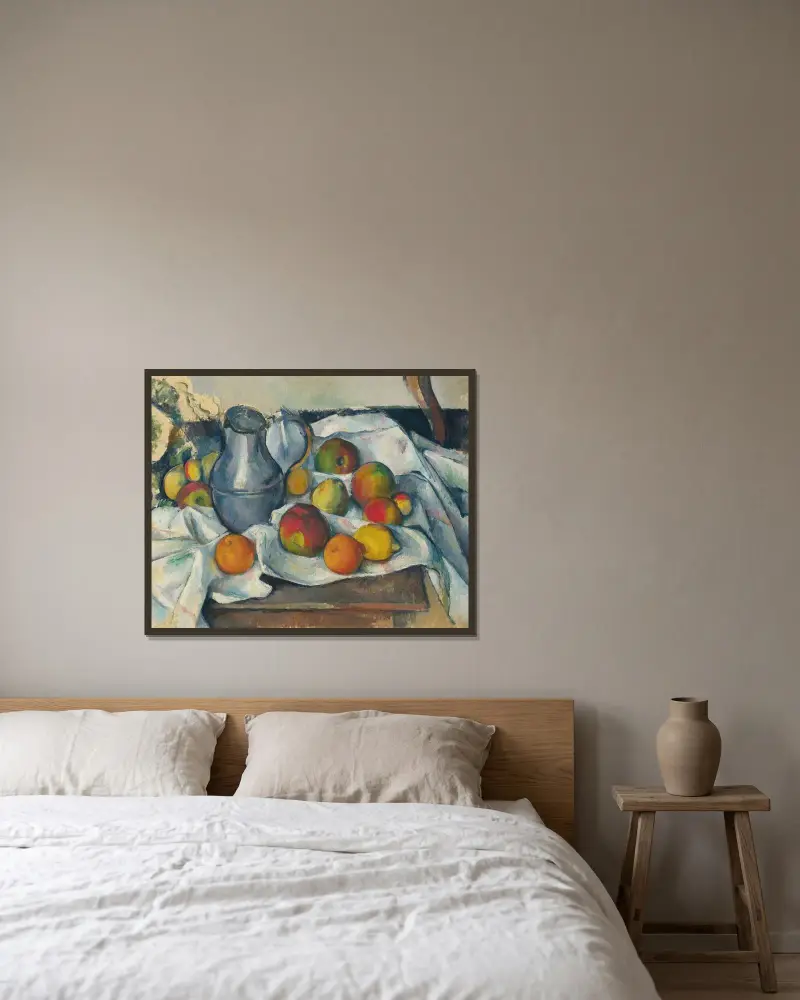 Bouilloire et fruits av Paul Cézanne inramad på en vägg