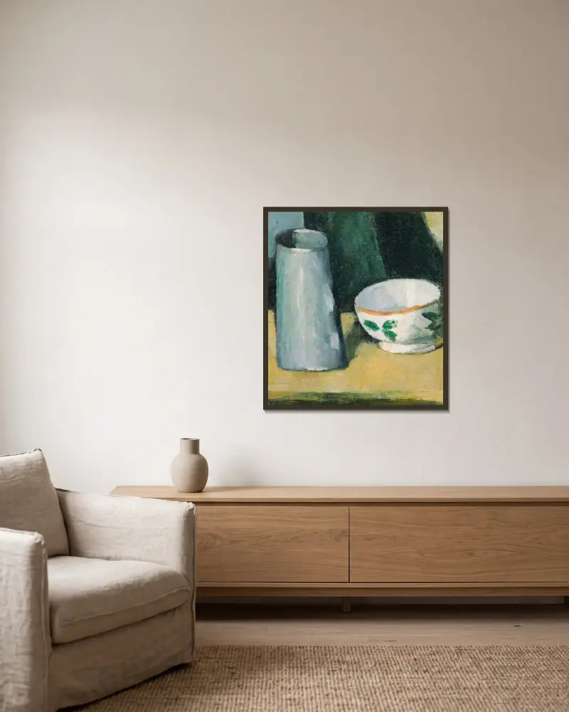 Bowl and Milk-Jug av Paul Cézanne inramad på en vägg