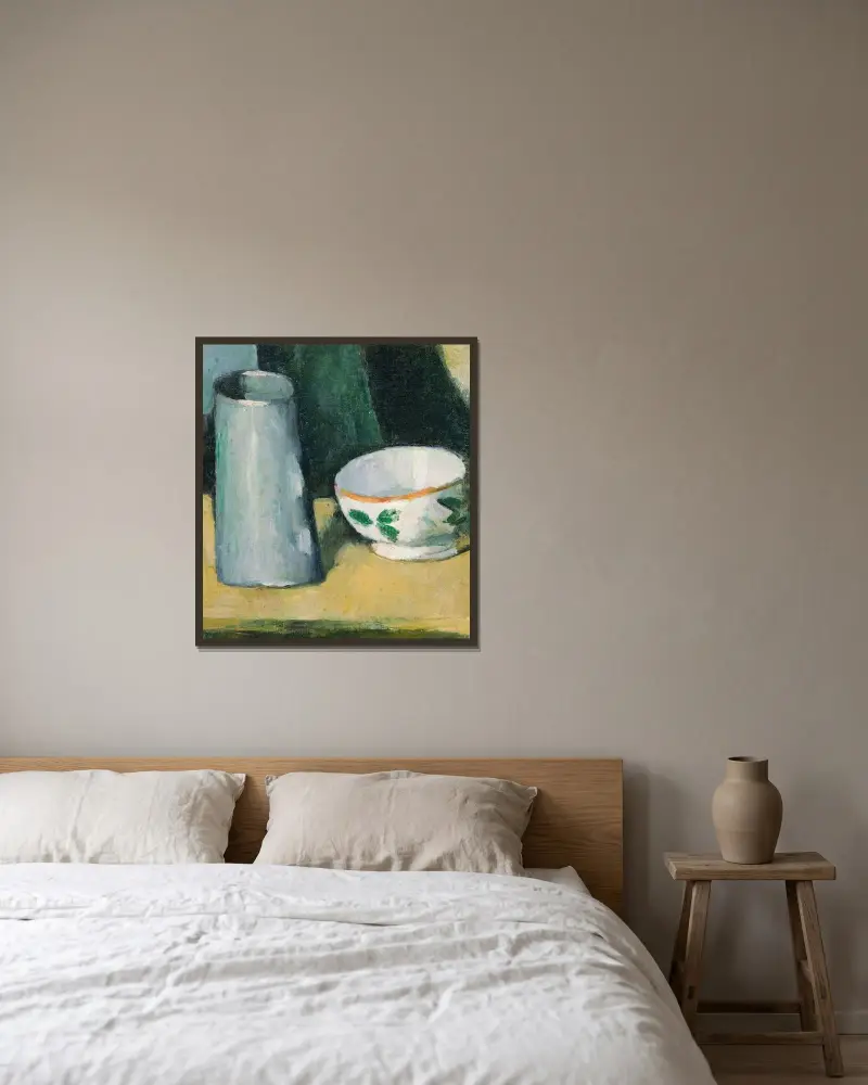 Bowl and Milk-Jug av Paul Cézanne inramad på en vägg
