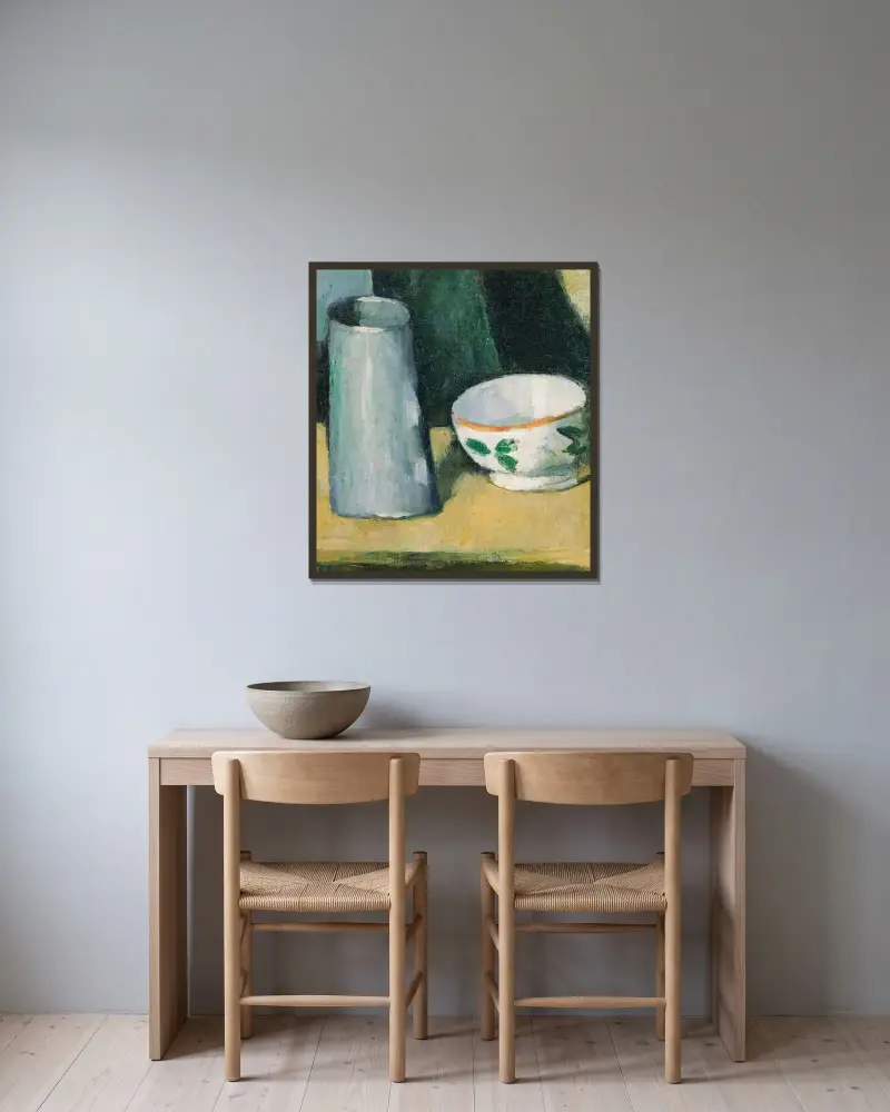 Bowl and Milk-Jug av Paul Cézanne inramad på en vägg