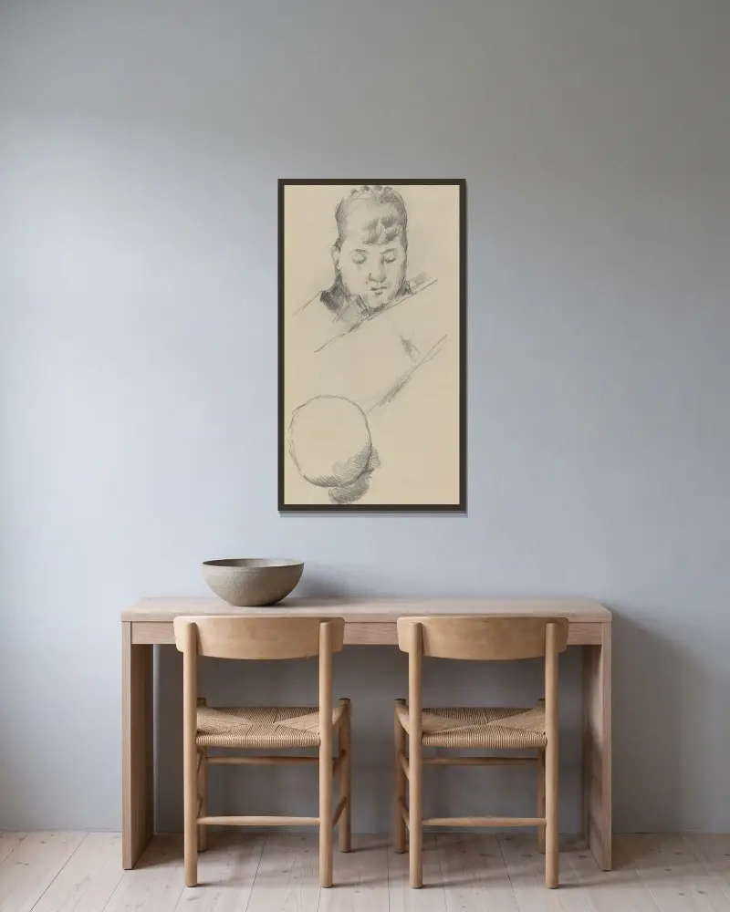 Bust of Madame Cézanne (verso) av Paul Cézanne inramad på en vägg