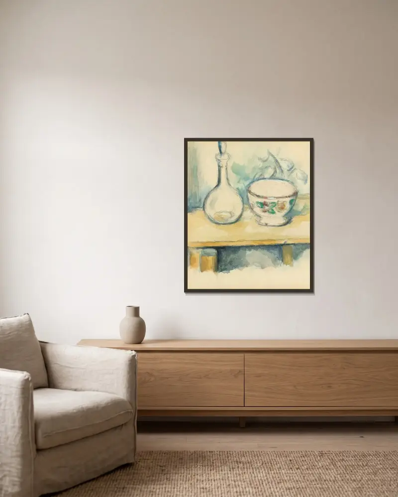 Karaffe und Schale von Paul Cézanne gerahmt an einer Wand