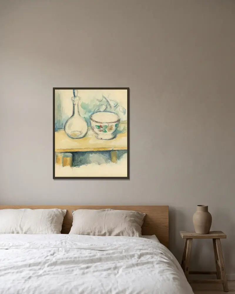 Karaffe und Schale von Paul Cézanne gerahmt an einer Wand