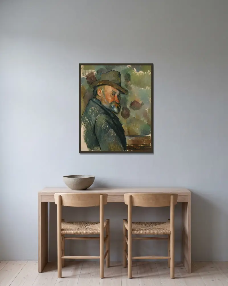 Cézanne coiffé d’un chapeau mou av Paul Cézanne inramad på en vägg