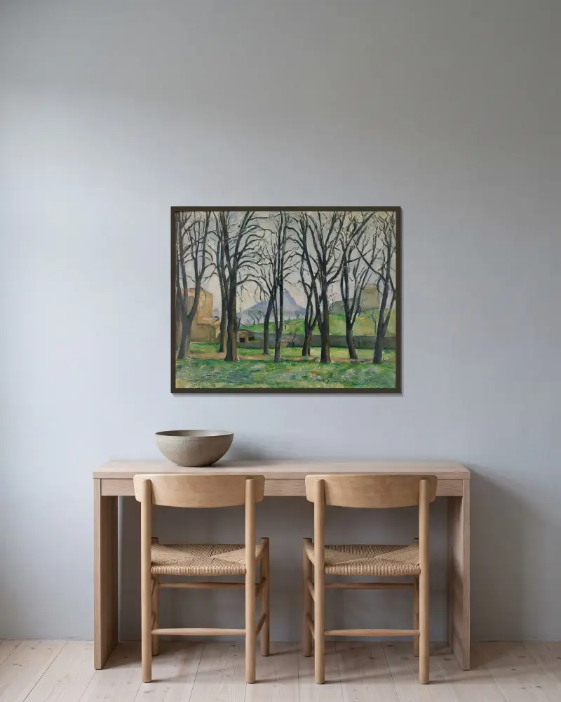 Kastanienbäume bei Jas de Bouffan von Paul Cézanne gerahmt an einer Wand