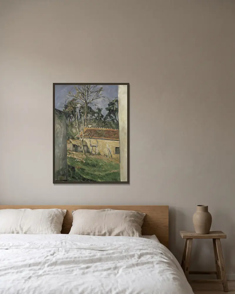 Bauernhof von Paul Cézanne gerahmt an einer Wand