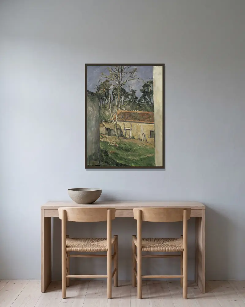 Bauernhof von Paul Cézanne gerahmt an einer Wand