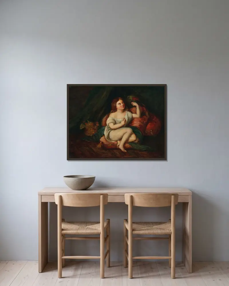 Fillette au perroquet av Paul Cézanne inramad på en vägg
