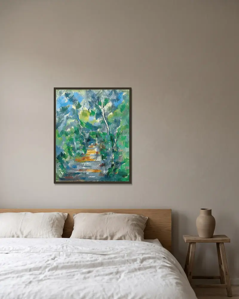 Lesní scéna (Cesta z Mas Jolie k Château Noir), Paul Cézanne v rámu na stěně