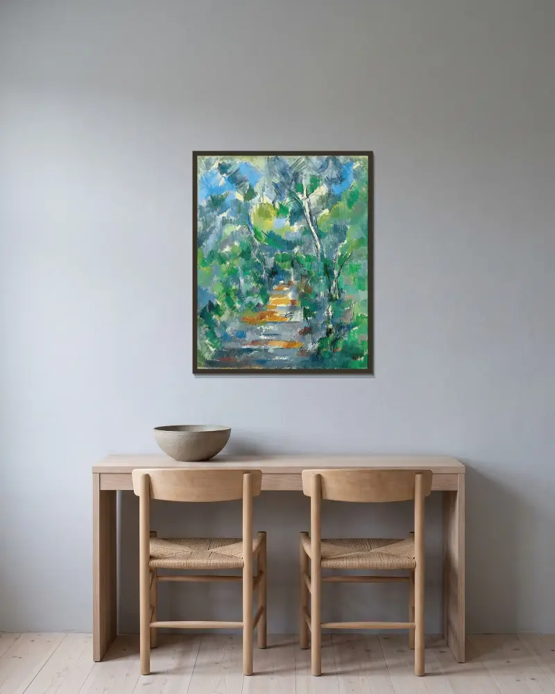 Lesní scéna (Cesta z Mas Jolie k Château Noir), Paul Cézanne v rámu na stěně