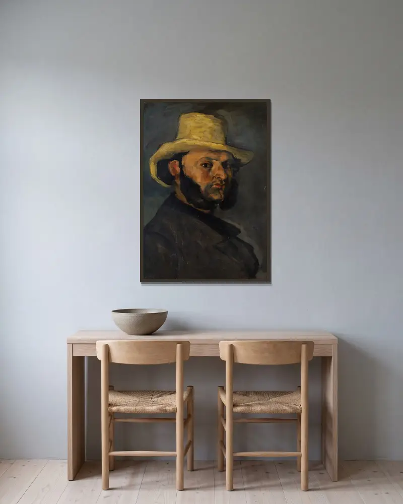 Gustave Boyer (b. 1840) in a Straw Hat av Paul Cézanne inramad på en vägg